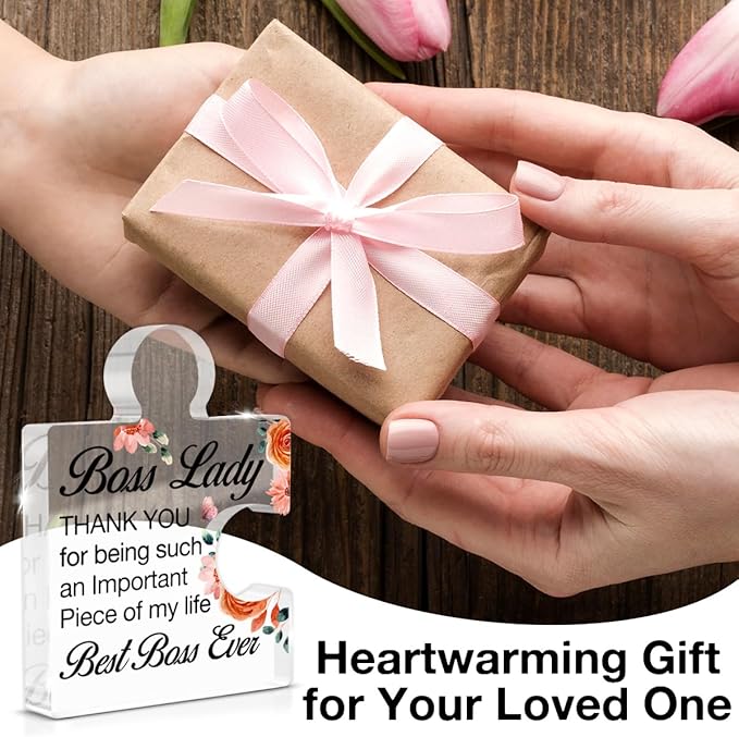 Boss Lady Gifts for Women, Best Boss Lady Ever Gift, Thank You Appreciation Gift Boss's Day Gifts for Female Bosses Leaders Managers Acrylic Puzzle Piece Desk Decorative Sign for Home Decor