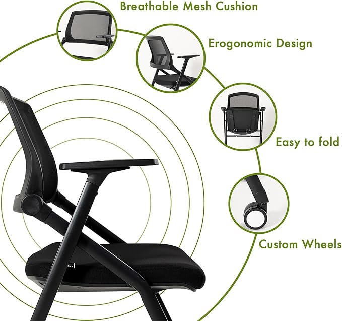 Folding Conference Room Chairs Set of 2 Black Guest Reception Chair for Office, Waiting Room, Meeting, Lobby, Church