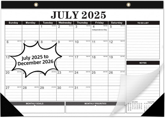 Tcamp Desk Calendar 2025-2026 from July 2025 to December 2026, Large 17" x 12" Wall Calendar with Julian Dates, 18 Months Desk Planner for Home School Office Desktop, Christmas Gifts