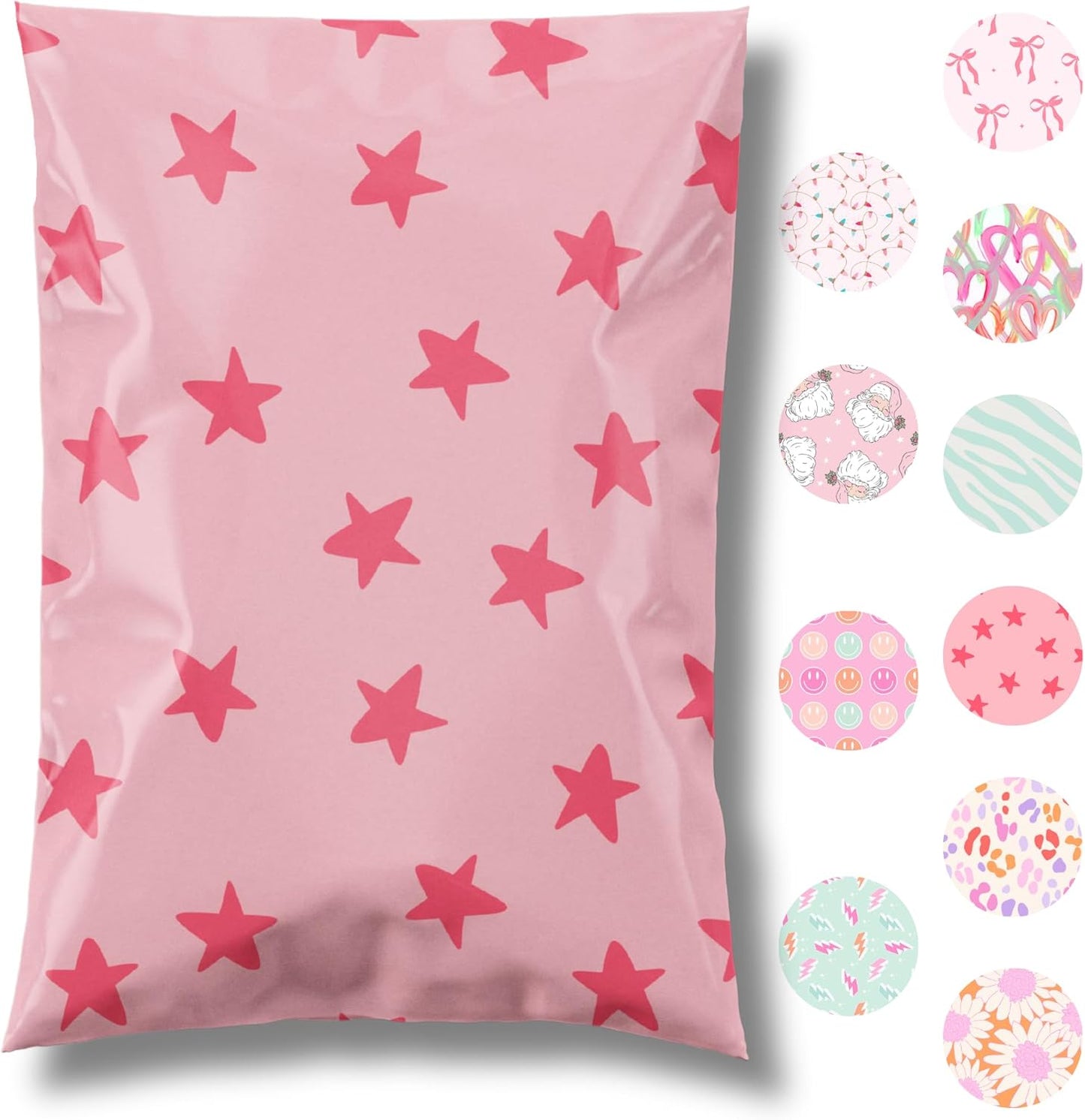 10x13 Designer Poly Mailer 100 Pack Heavy Duty Waterproof Self Seal Shipping Bags for Small Business Large Mailing Envelopes Bulk Tear Resistant Cute Packaging Seeing Stars Pink