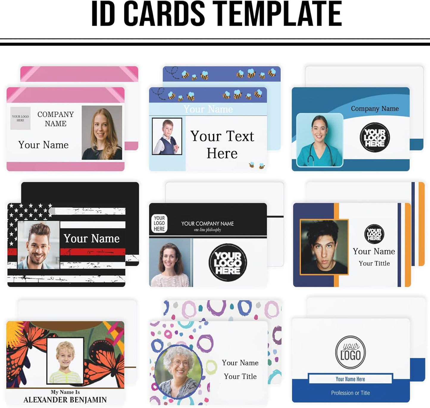 Custom Id Badge, Personalized Employee Photo Identification Card, Customized Plastic ID Card for Office Worker Doctor Nurse Student - No Punch Hole