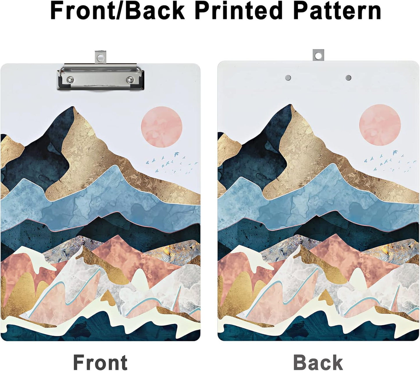 Cute Clipboard Wood Design Decorative A4 Letter Size Clip Boards for Classroom Office, Standard Size 9" x 12.5" with Low Profile Metal Clip - Abstract Scenery