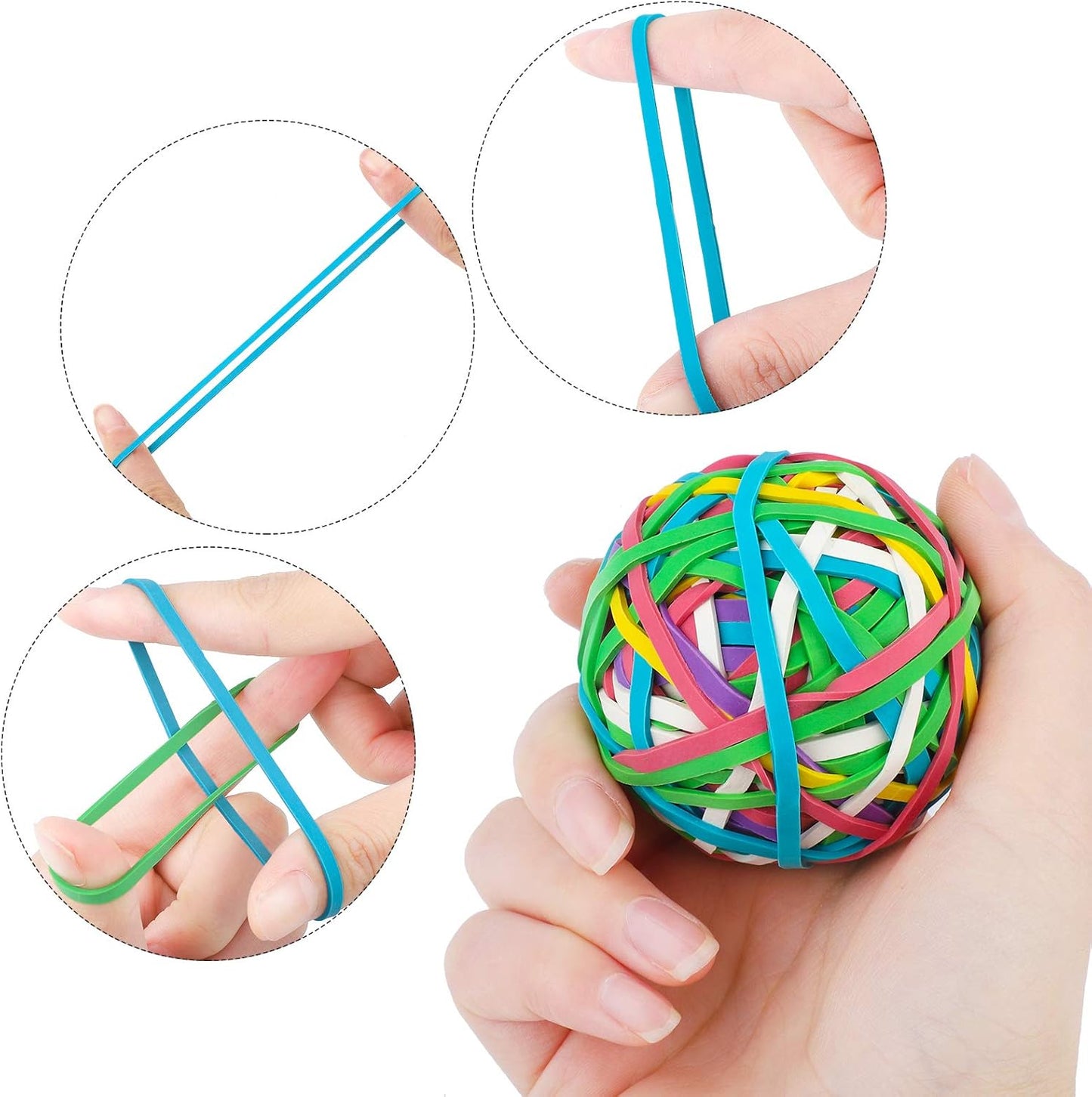 2 Pack Coloured Rubber Bands, Elastic Stretchable Band Ball Document Organizing for Office, Home, 300 Pieces