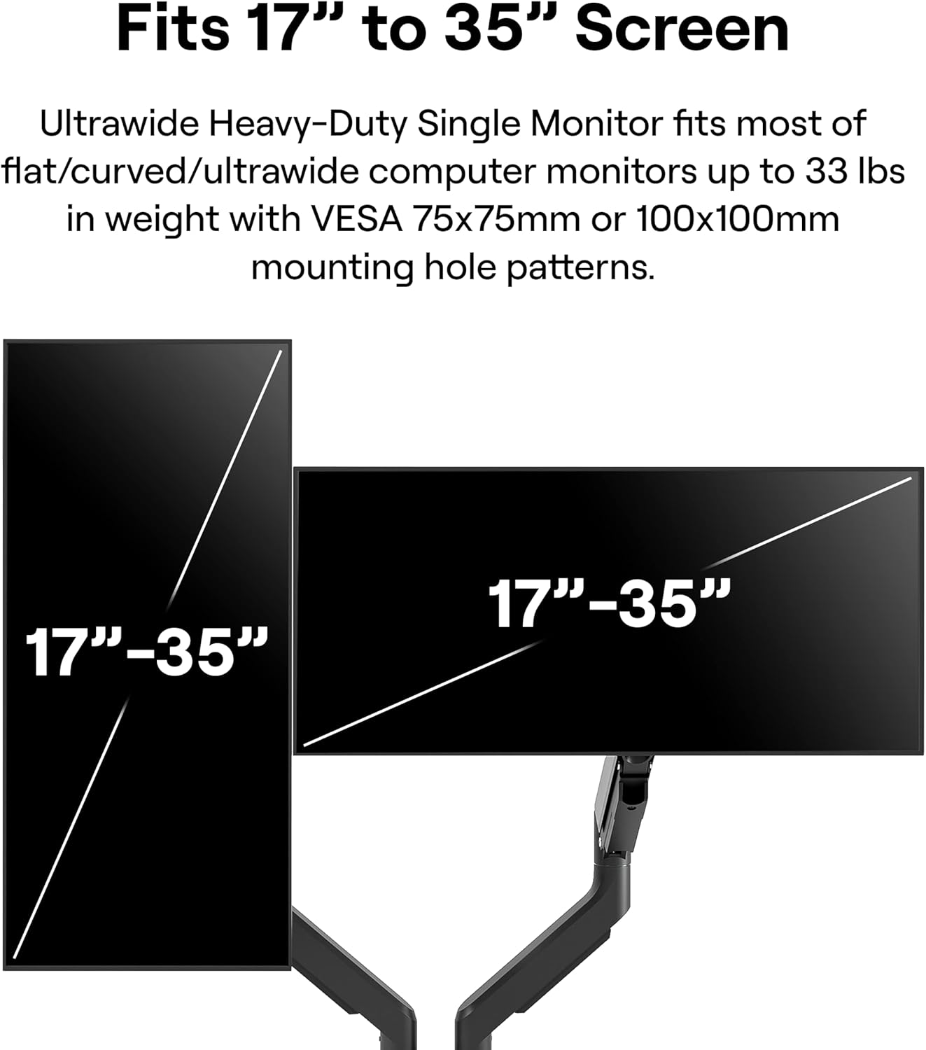 Pixio PS2D Ultrawide Heavy-Duty Premium Dual Monitor Arm Stand Desk Mount - Fits up to 35 inches Two Monitors, Weights up to 33 lbs Each, Height Adjustable, Compatible with VESA 75x75mm 100x100mm