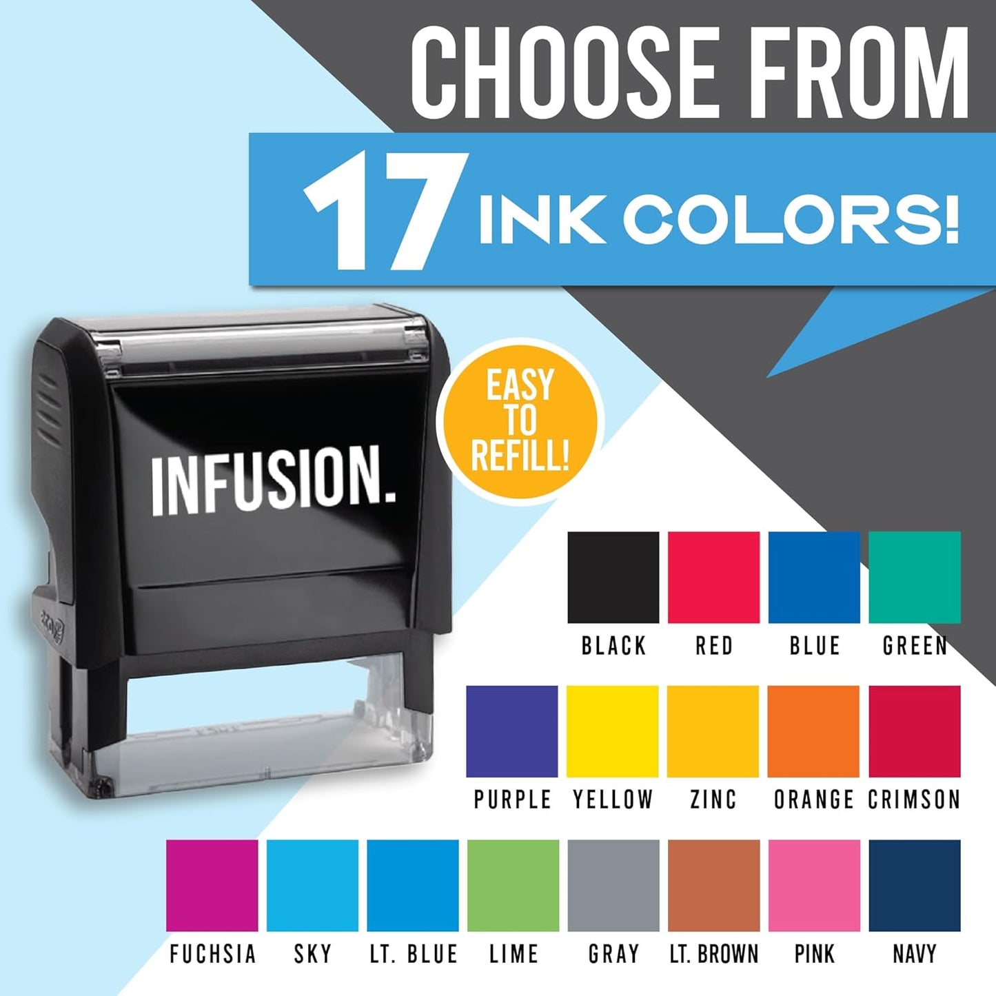 Infusion Self-Inking Custom Rubber Stamp (Personal or Business Use) - Choose from 16 Colors (3/4" x 1-7/8")