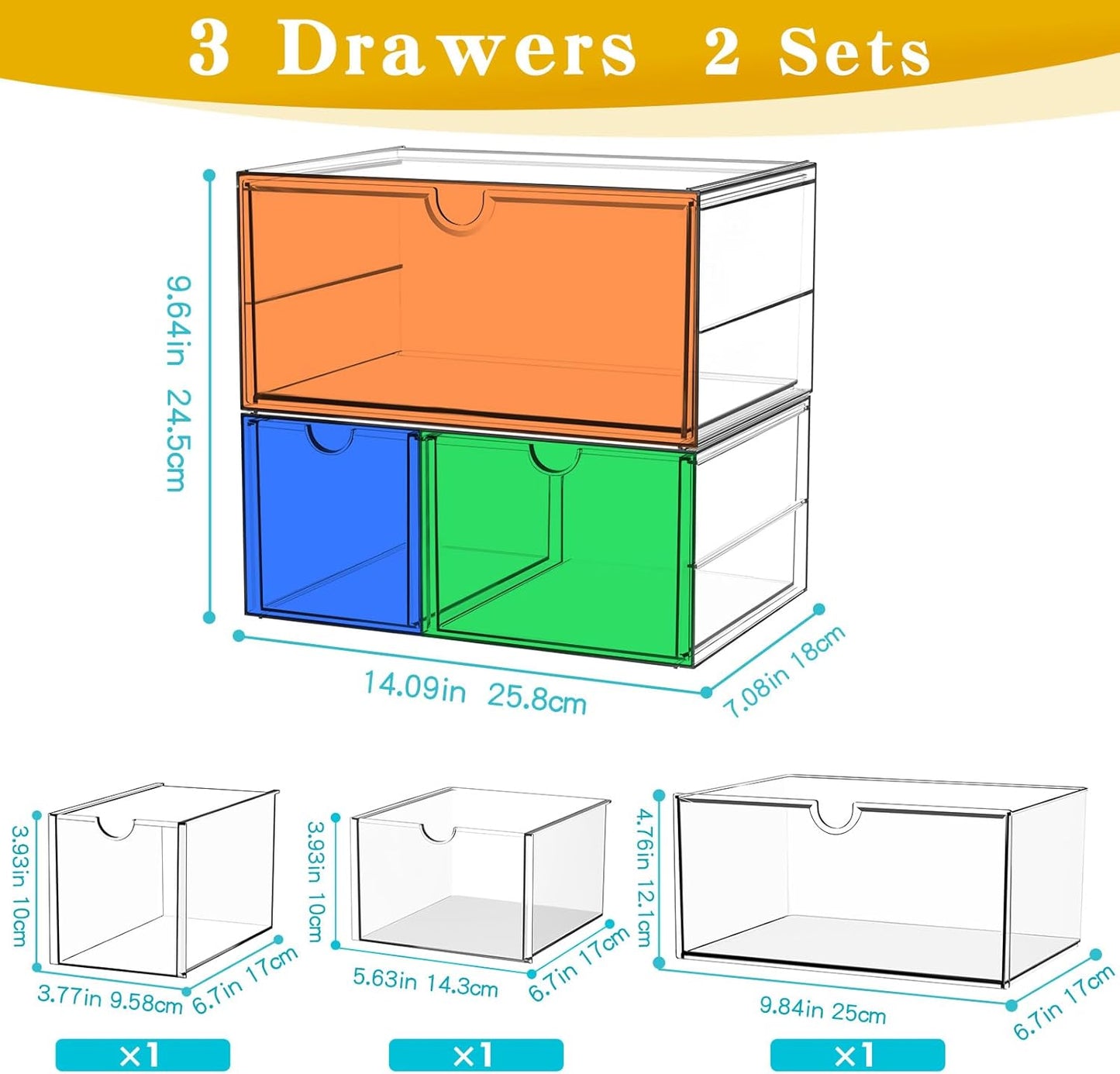 Makeup Organizer with 3 Drawers, Acrylic Organizer, Desk Organizers and Accessories, Dustproof Storage Drawers for Office Art Craft Supplies