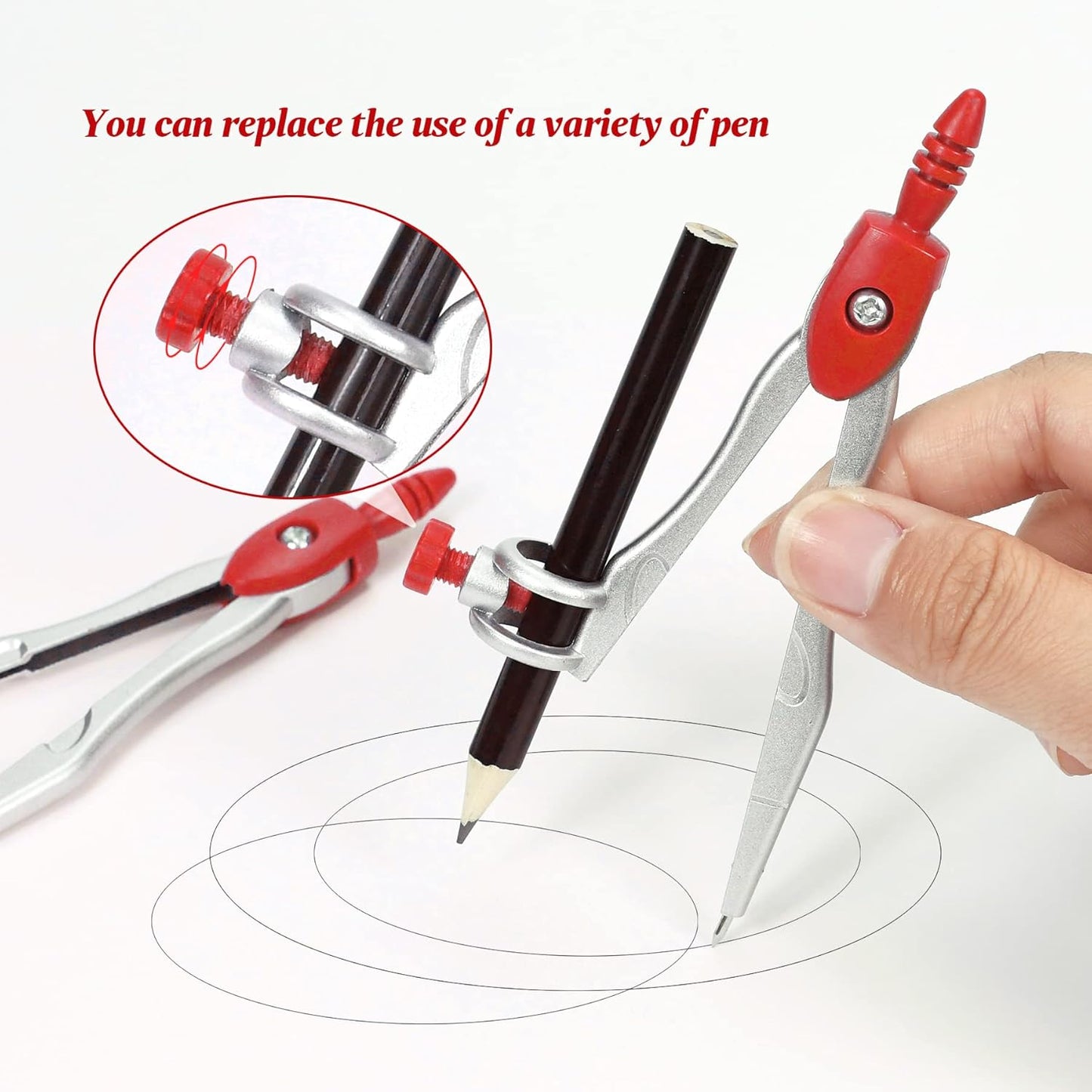 Math Geometry Kit Sets 10 Piece Student Supplies with Shatterproof Storage Box,Includes Rulers,Protractor,Compass,Eraser,Pencil Sharpener,Lead Refills,Pencil,for Drafting and Drawings（Red）