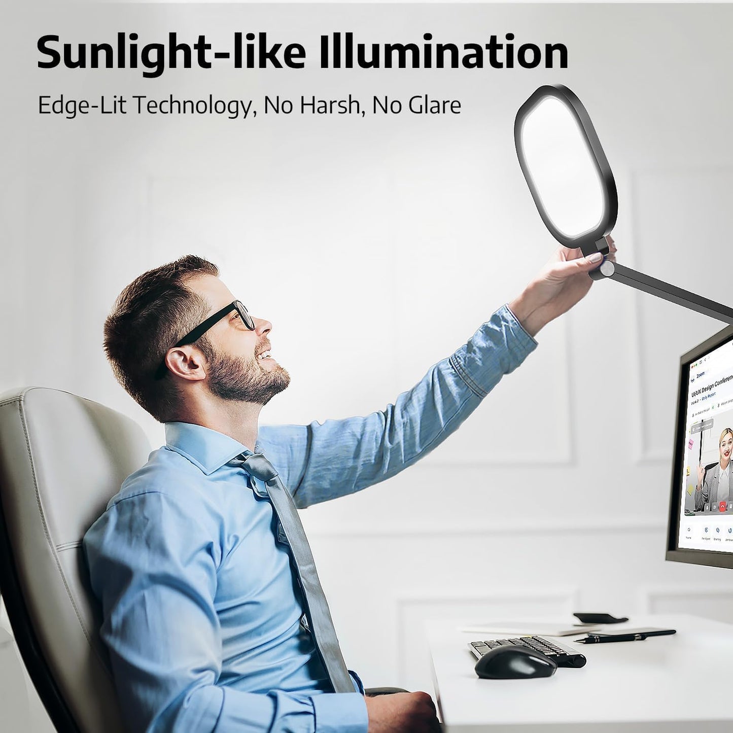 Desk Lamp for Computer Monitor Arms, Compatible with 1.18-1.38 inch Diameter Pole-Mounted Dual Monitor Stand, 1200LM Dimmable Desk Light with Remote Control, 31" Tall, CRI 95, Timer