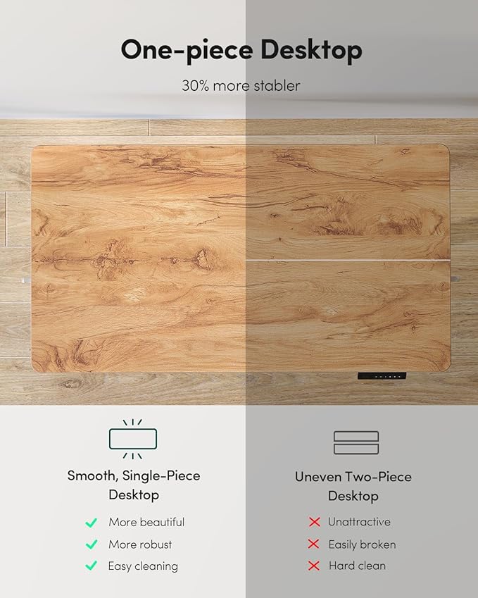FEZIBO One-Piece Standing Desk Adjustable Height Stand up Home Office Desk, 32x24 Inch Electric Standing Computer Desk, with 4 Memory Presets, Fixable casters, Light Rustic