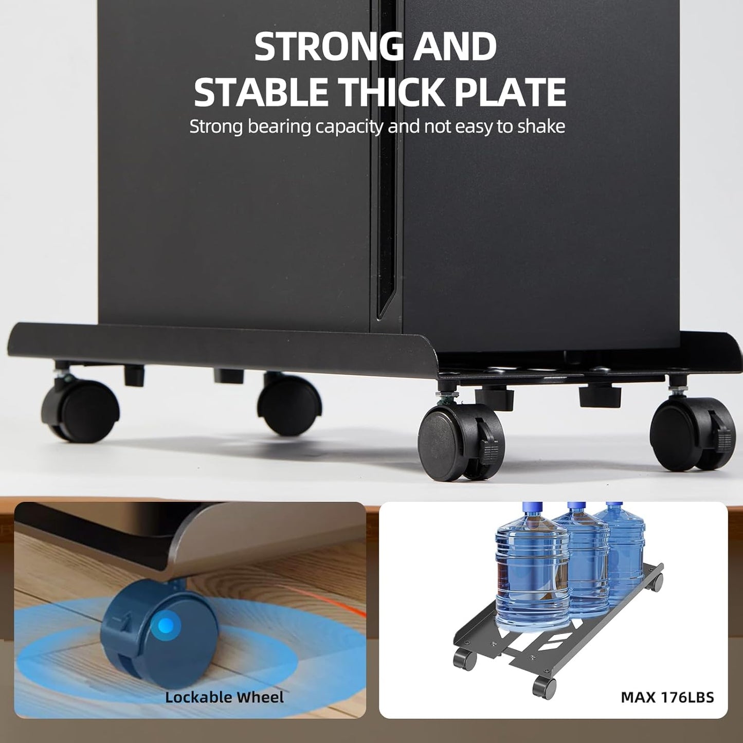 Adjustable Computer Tower Stand, Ventilated Mobile CPU Stand Fits Most PC Tower, Steel Desktop CPU Holder with Rolling Caster Wheels, PC Floor Cart Riser for Gaming Office Desk Accessories