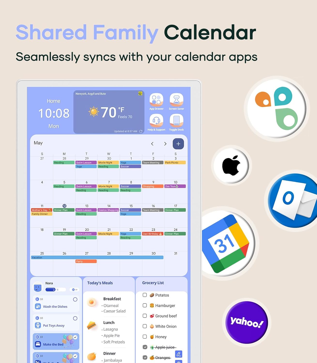 Digital Calendar+ 2: 24 Inch Wall Touch Screen Chore Chart Customize Dashboard Smart Electronic Calendar for Family Schedules Meal Planner Supports All Google Play Apps Wall Mount White
