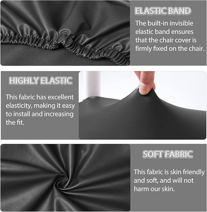 CWK Waterproof PU Leather Dining Chair Covers Set of 1-Stretchable Chair Seat Slipcovers, Removable & Washable Protector for Dining Room,Home,Office,Wedding,Rear Covers (PU-Black)