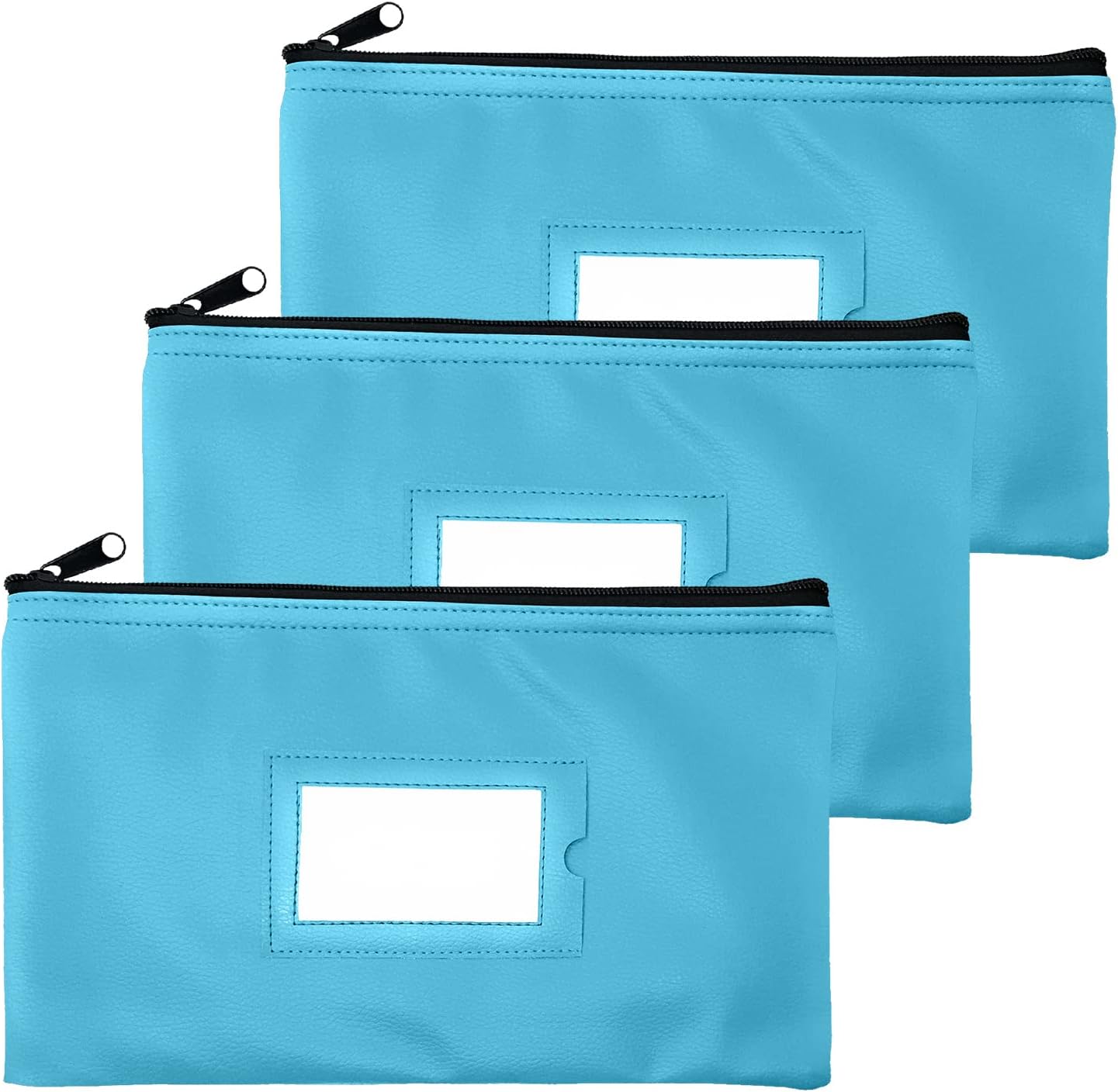 Money Bank Deposit Bag with Zipper | 11x6 inch | Light Blue | Durable Leatherette Money Cash Coin Check Wallet Pouch for Men & Women with Framed ID Window and Blank Card | by GIDABRAND (3)