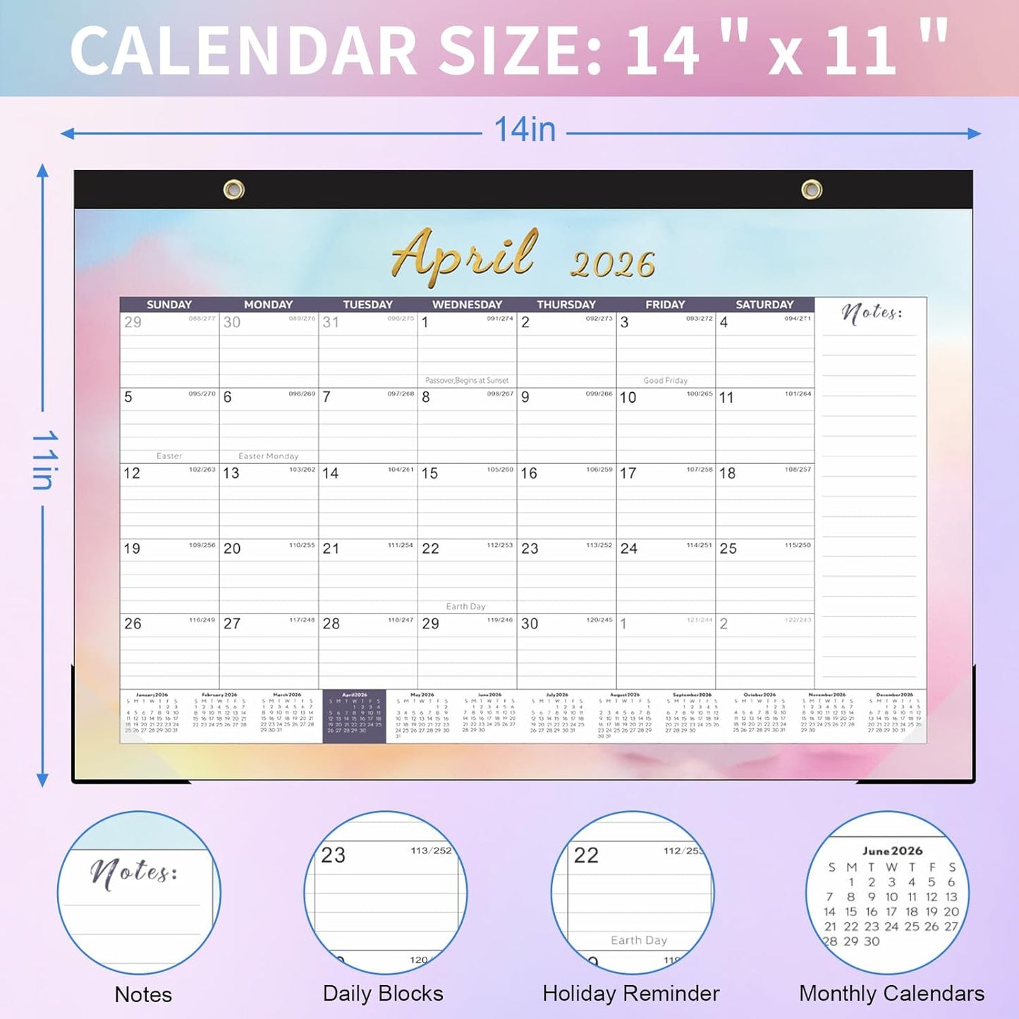 Gannyfer Calendar 2025-2026, Desk/Wall Calendar July 2025-Dec 2026, Magnetic Calendar for Refrigerator, 14" x 11", 18 Monthly Yearly Small 2026 Calendar for Office, Home or School (3 Stickers)