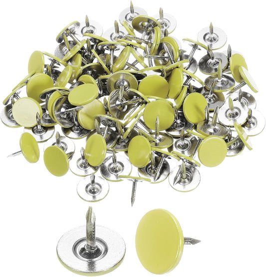 uxcell 150Pcs Upholstery Tacks, 11mmx10mm Flat Head Thumb Tack Decorative Furniture Nails Push Pins for Furniture Sofa Headboards, Light Yellow