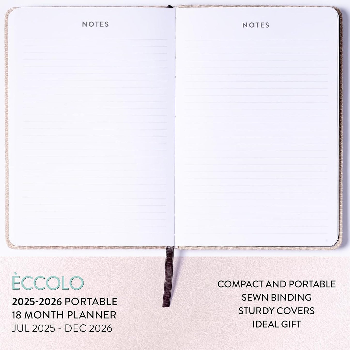 2025-2026 Eccolo 18 Month Linen Bound Planner, Monthly & Weekly Pages (5.25 x 7.75" - July 2025 to Dec 2026 - Delicate Floral)