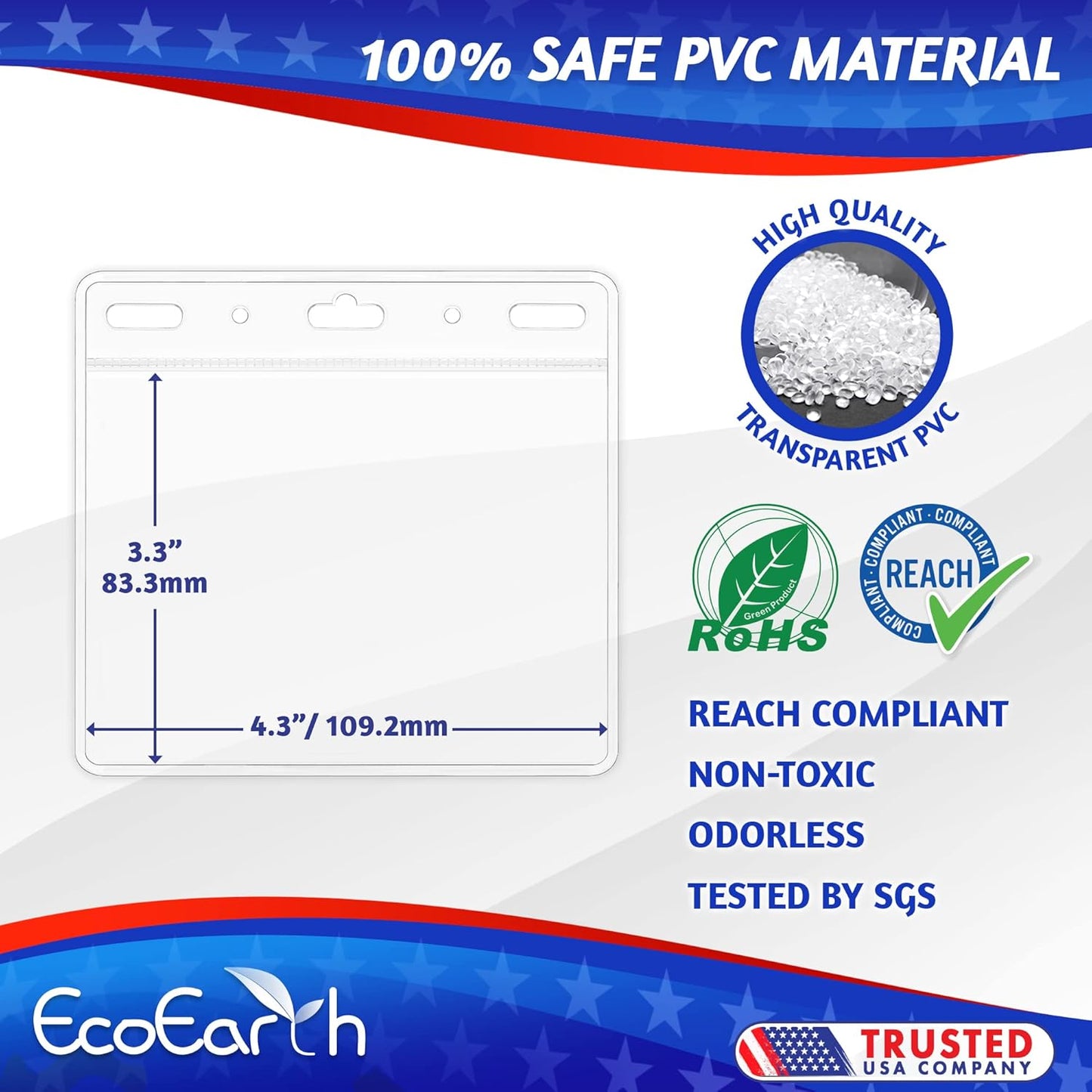 EcoEarth Horizontal Card Protector with Soft Edge (Large 4x3, 250 Pack) Clear Plastic Pouch for ID Name Badge Holders, Conference Nametag Sleeves, No Zipper for Quick and Easy Loading of Card Inserts