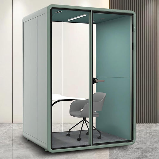 Office Sound Booth with Audio Privacy - Soundproof Recording Booth Includes Green Frame with Curved Corners,Soundproof Room with Light,Steel Plate Structure for Study (62.99IN)
