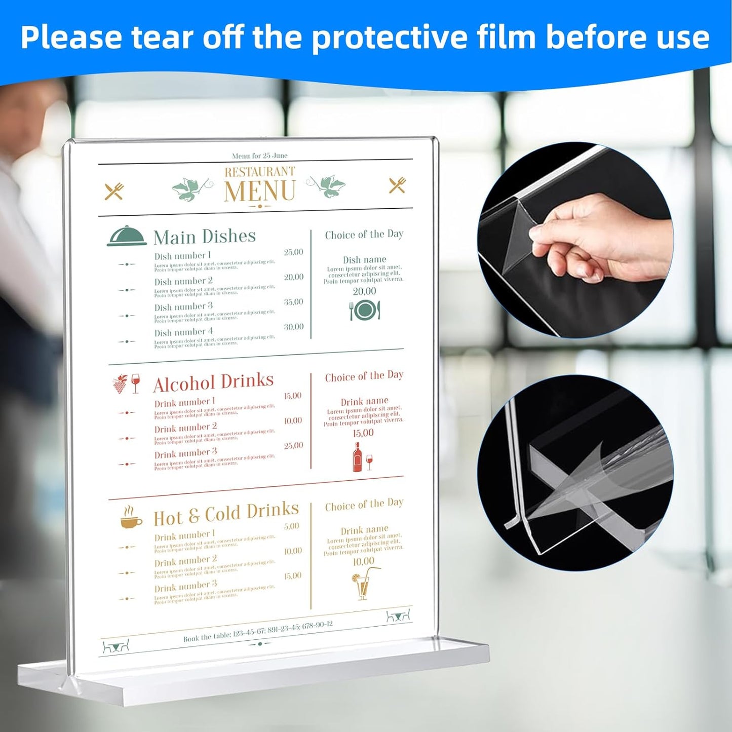 3 Pack Acrylic Sign Holder 8.5 x 11, Double-Sided Clear Sign Holder Plastic Stands for Display, T Shape Acrylic Table Sign Stands for Office Store Restaurants Wedding Party Decoration