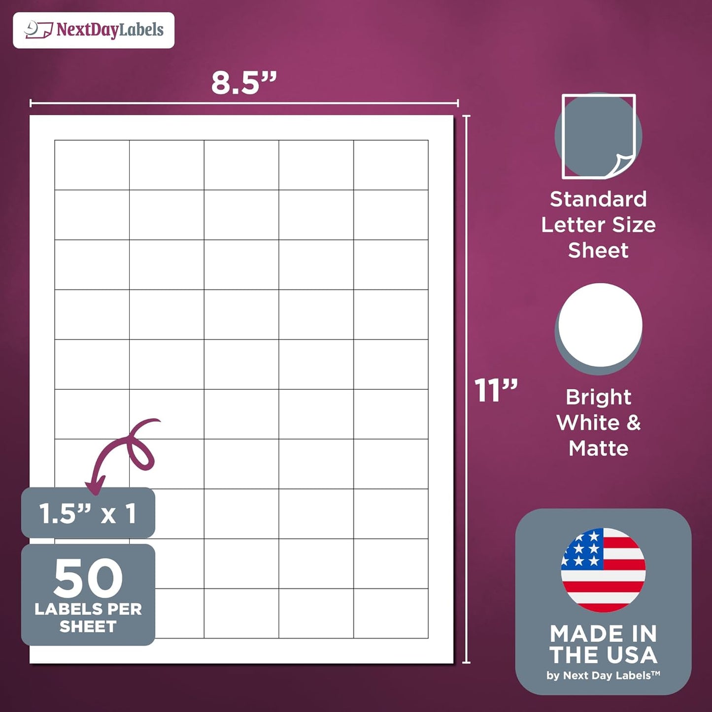 NextDayLabels – 1.5" x 1" Rectangular Sticker Labels for Printer - White Laser/Inkjet Printer Labels Return Address Labels Shipping Label Stickers (500 Sheets, 50 Per Sheet, 25000 Labels)