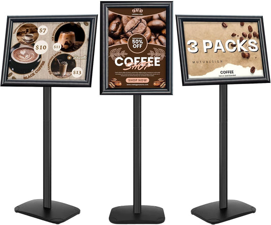3Pcs Heavy Duty Pedestal Sign Holder for Display, 11 x 17 inches Adjustable Floor Standing Sign Holder with Weighted Base , Sign Stand for Indoor/Outdoor Advertising，Black
