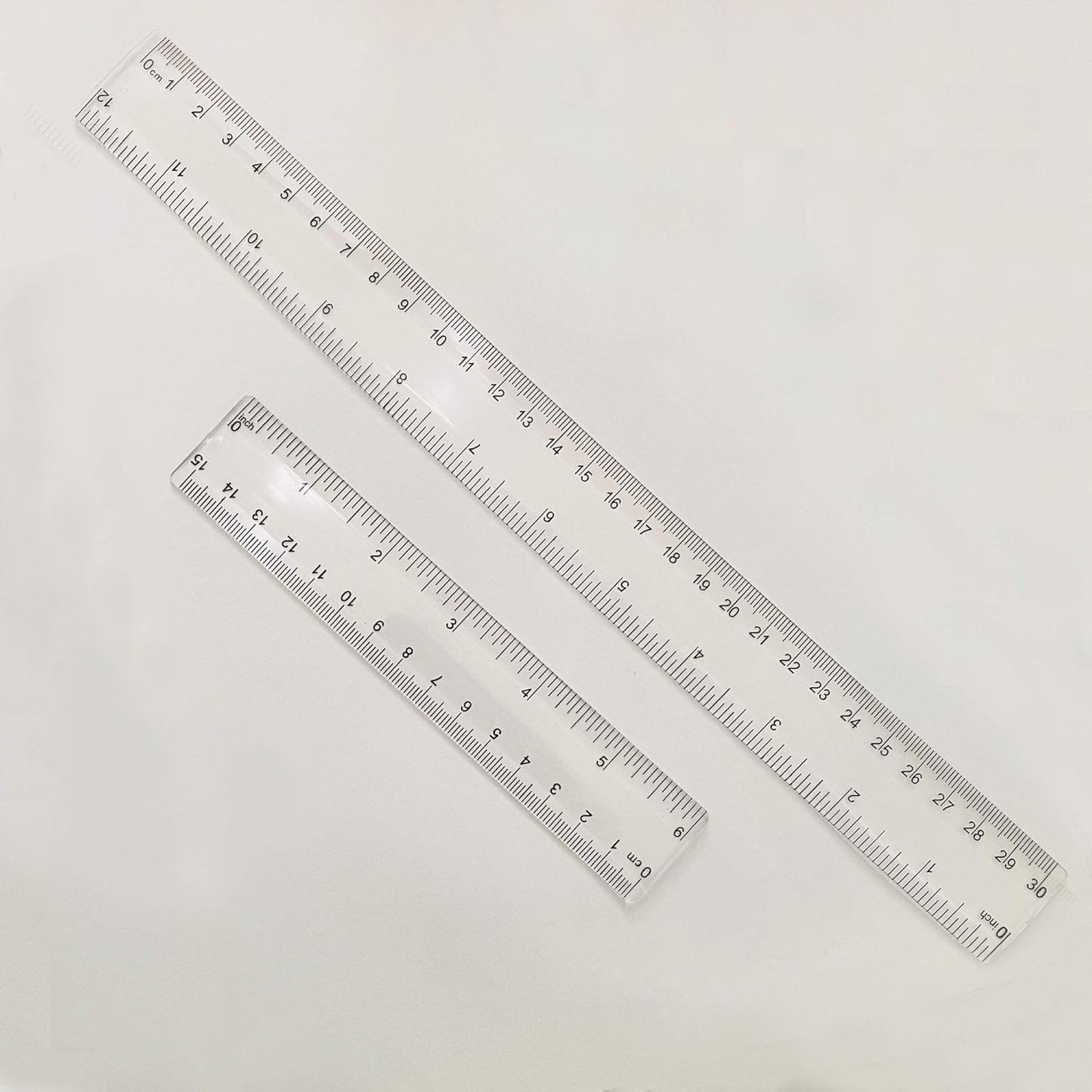 2 Pack Plastic Ruler Straight Ruler Clear See Through Measuring Acrylic Tool for Student School Office with Centimeters and Inches(6 Inch+12 Inch)
