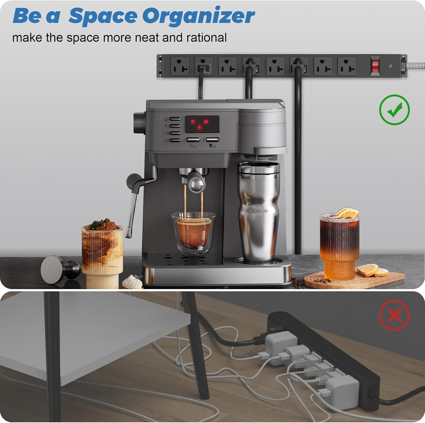 HEZI 20 Amp Power Strip Surge Protector 1200J, Metal 8 Outlets Heavy Duty 20amp, 10Ft 12 Gauge Extension Cord for Appliance Workbench Garage Industrial, Combine with T-Plug Adapter,5-20R T-Slot