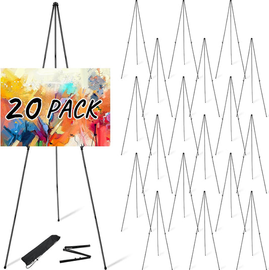 Honoson 20 Pack 63" Easel Stand for Display Folding Lightweight Metal Easels Stand Bulk for Painting Canvas Wedding Sign with Portable Bags