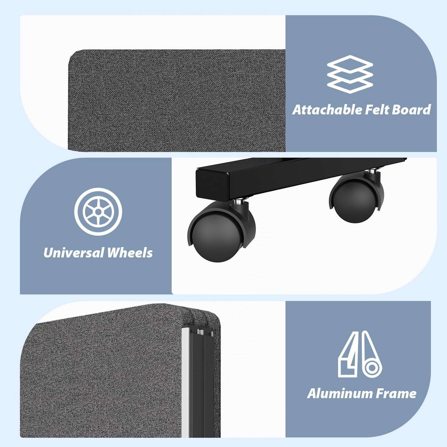 Acoustic Room Divider Privacy Panel with Wheels, 3 Panel Soundproof Room Divider (Aluminum Frame) for Room Partition, Folding Room Dividers Separation Office Cubicle Wall Sound Proof Partition Divider