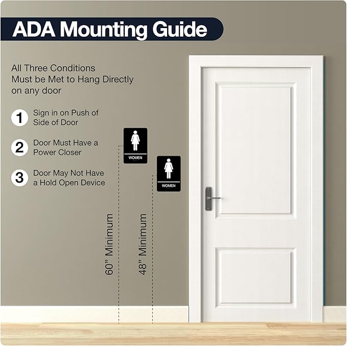 ADA Braille Womens Restroom Sign for Business with Double Sided 3M Tape - ABS Plastic Womens Bathroom Sign 9” x 6” for Offices and Restaurants
