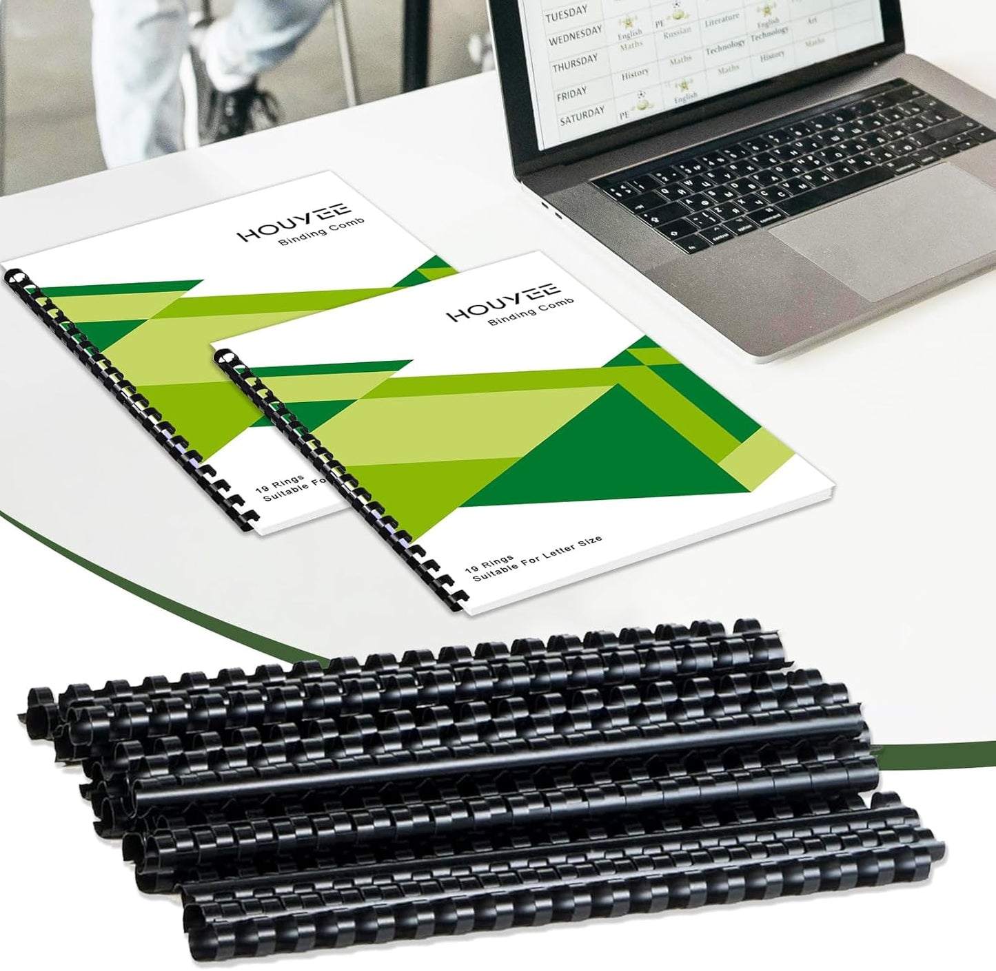 HOUYEE 1/4 Inch Plastic Binding Comb 19 Ring, 20 Sheet Capacity, Letter Size Black Comb Binding Spines (100 Pack)