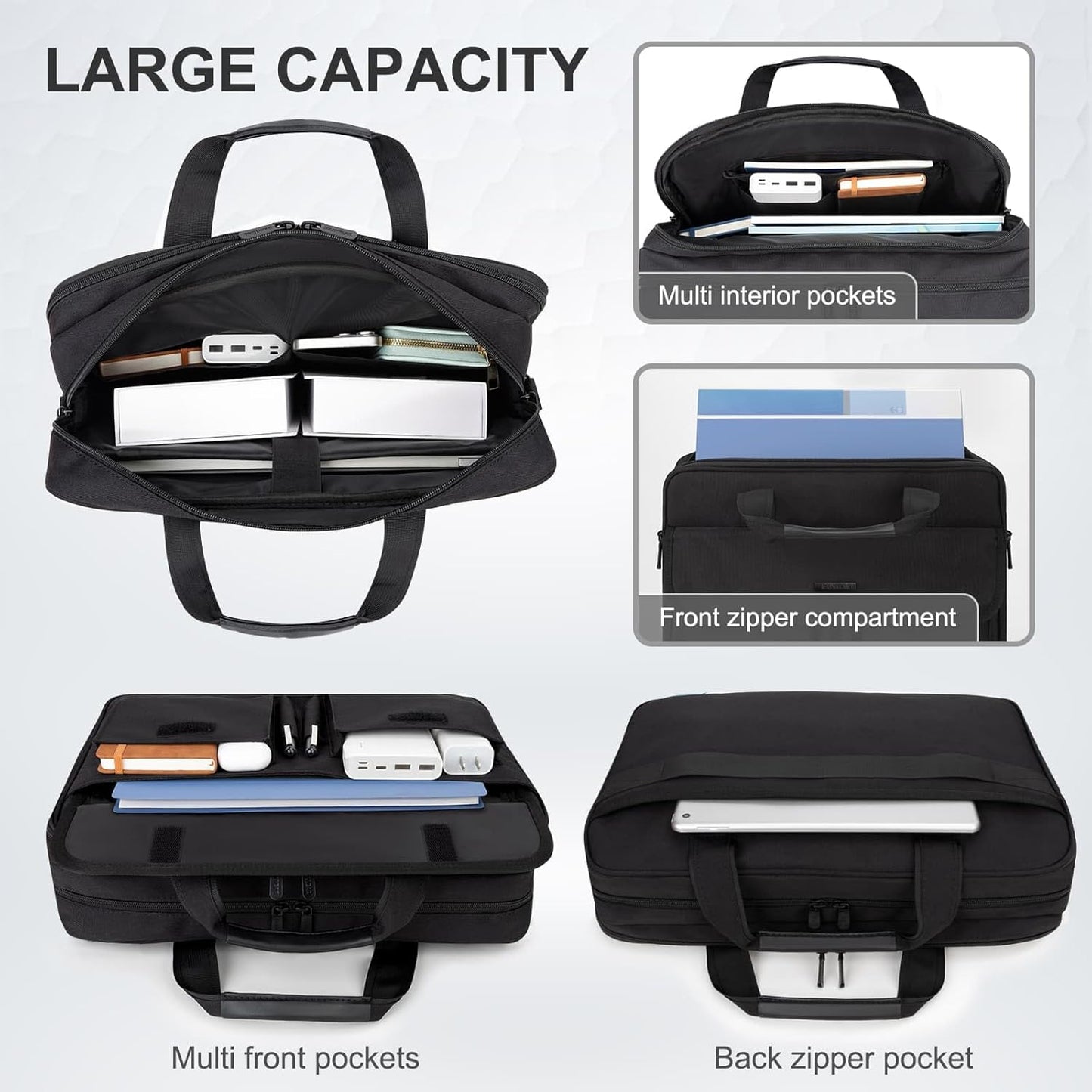 RAINYEAR 15.6 Inch Laptop Messenger Bag Laptop Briefcase with Pockets for Men, Protective Large Capacity Business Work Laptop Carrying Case Shoulder Bag for Computer Notebook PC, Black