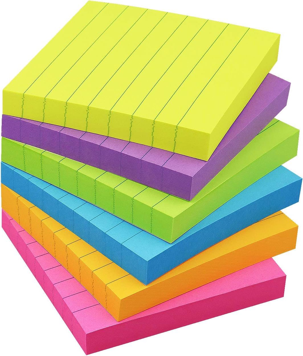 6 Pads Lined Sticky Notes 3x3 Sticky Notes with Lines Self-Stick Note Pads 6 Bright Multi Colors,100 Sheet/Pad