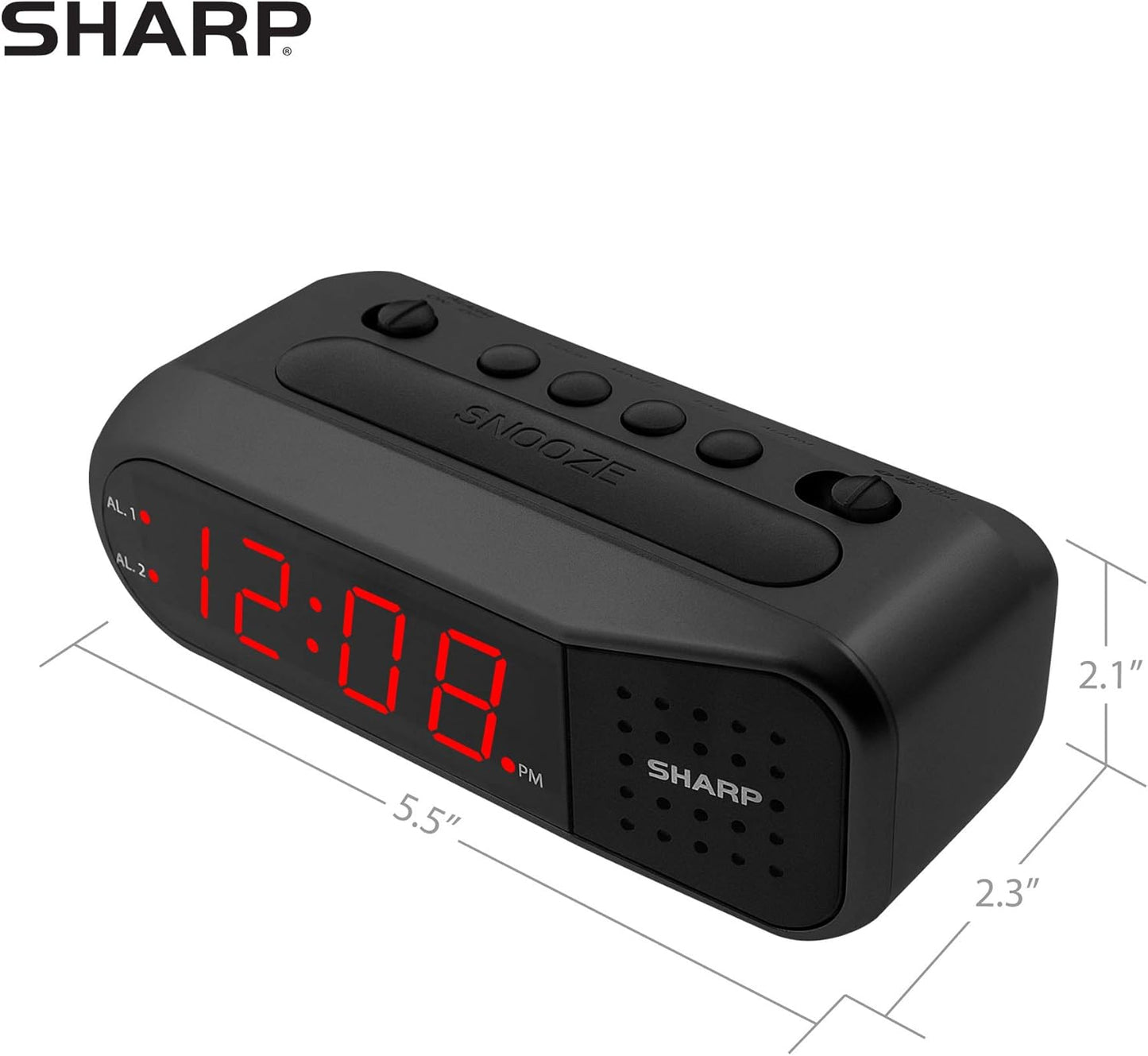 Sharp Digital Alarm Clock – Black Case with Red LEDs - Ascending Alarm Grows Increasing Louder, Gentle Wake Up Experience, Dual Alarm - Battery Back-up, Easy to Use with Simple Operation