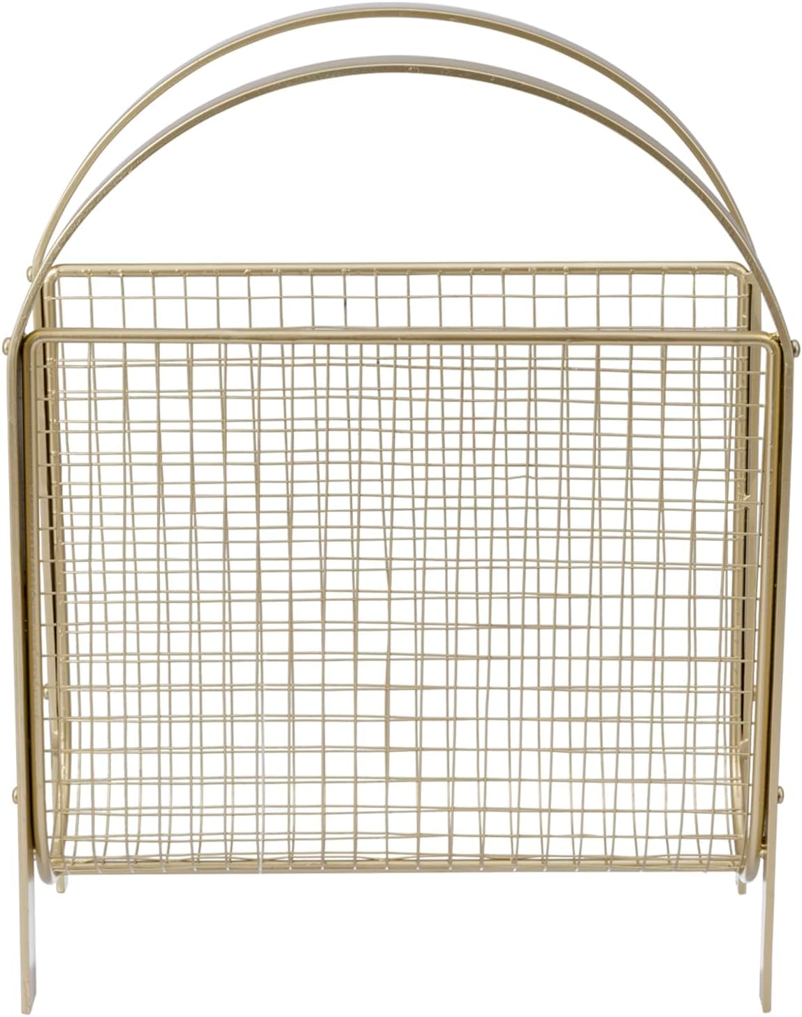 MyGift Mid-Century Design Magazine Rack, Matte Black Tone Metal Mesh Freestanding Magazine Organizer Holder Sling (Brass)