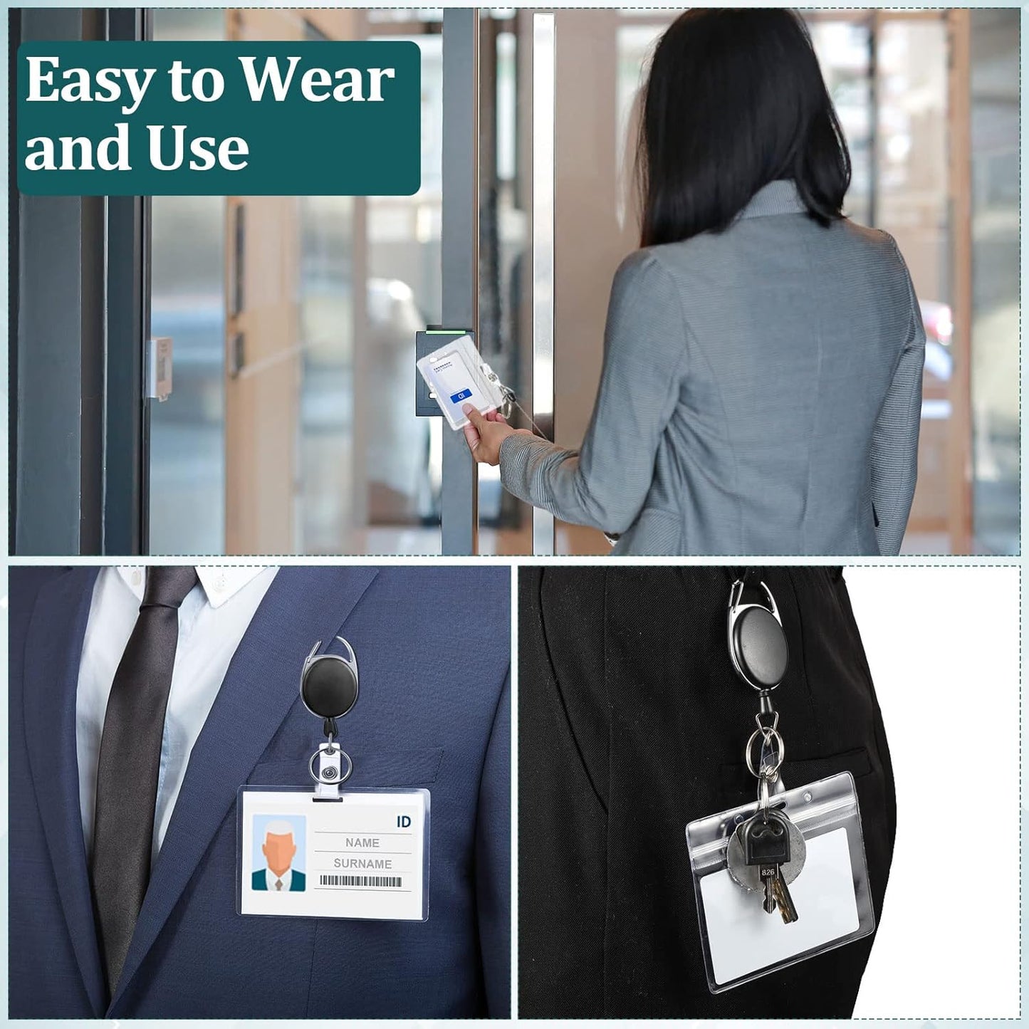 Yaomiao 100 Pack Retractable Badge Holder Reel with Clips Heavy Duty ID Card Holder Reels Bulk with Key Ring for Office Worker Doctor Nurse Employee School Students (Black)