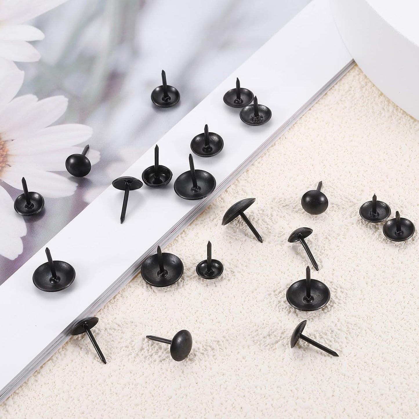 uxcell 50 Pcs Upholstery Tacks, 7 x 13mm Round Head Upholstery Nails Pins Vintage Decorative Furniture Tacks for Chairs Sofas Beds DIY Project, Black