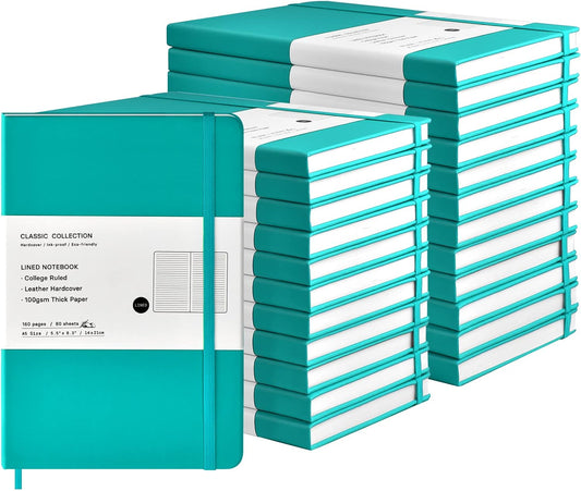 Coopay 24 Pack A5 Journal Notebooks Bulk, 160 Pages, 100GSM Thick Paper, 8.3 x 5.5 inch Hardcover Lined Leather Journals for Writing Office School Business,Bulk Notebook for Work Men Women (Green)