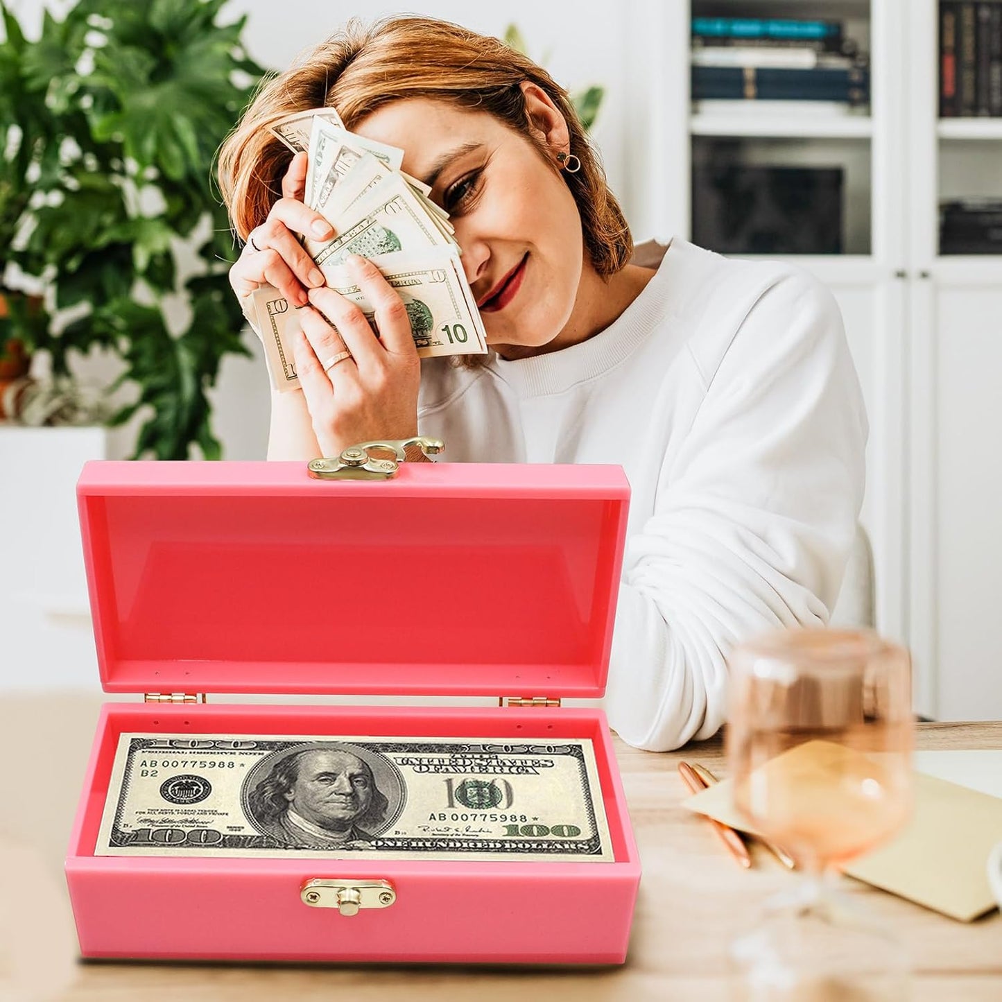 Dnoifne Acrylic Lockable Cash Box, Money Holder, Cash Organizer, Single Row Currency Tray, Money Storage Box