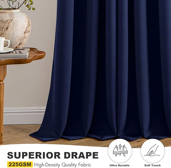 MIULEE Navy Blue Blackout Curtains for Bedroom Living Room 63 Inches Long 2 Panels, Thermal Insulated Room Darkening Drapes Solid Grommet Noise Reducing Light Blocking Window Treatments 40x63 Inch