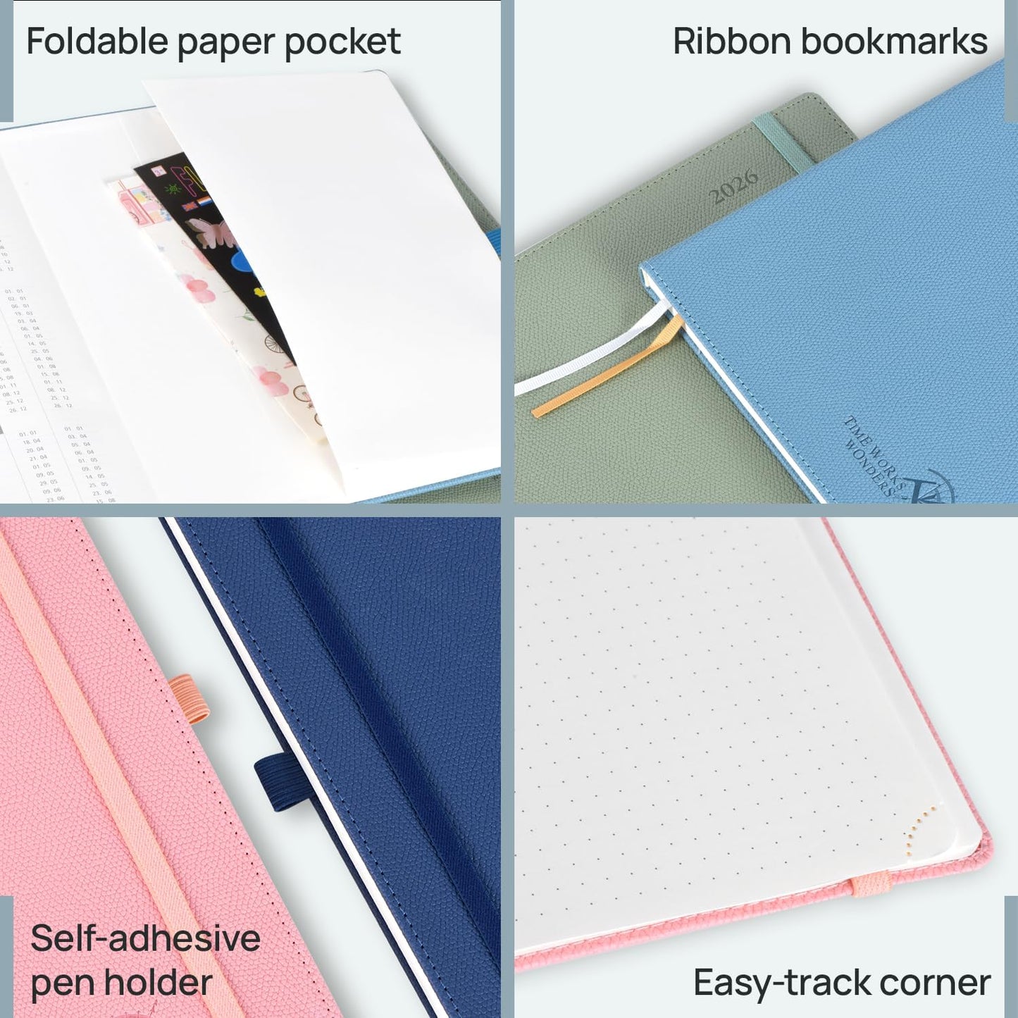 POPRUN Weekly Planner 2026 Calendar (Pocket 4'' x 6.25'') 12 Months Notebook with Horizontal Layout, Leather Hardcover, Inner Pocket, 100GSM Thick Paper, Pen Holder - Lavender