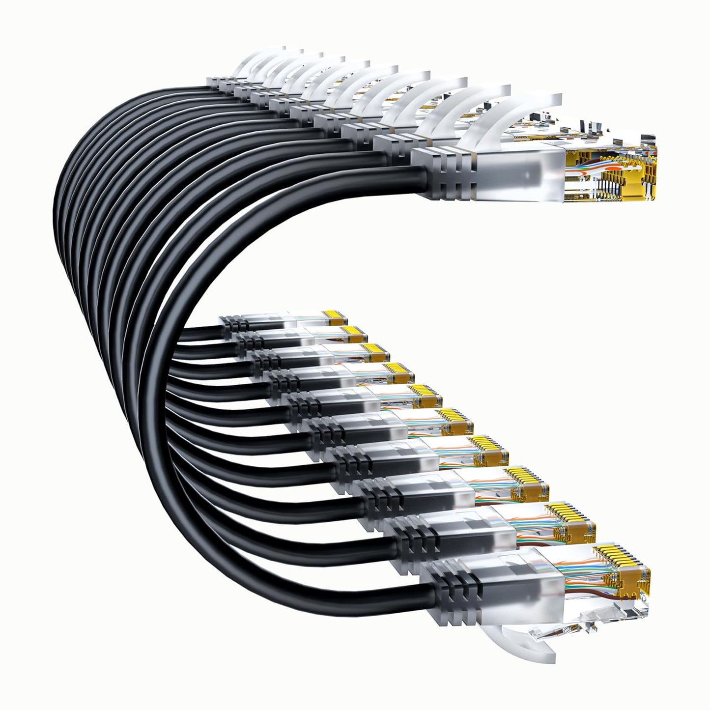 Cat6a Patch Cables 20ft (10 Pack) Slim, Cat6 Ethernet Patch Cable Pure Copper, Flexible Cat 6 Patch Cable 550MHZ 10G, Space-Saving Cat 6A Network Cables for Patch Panel, Black