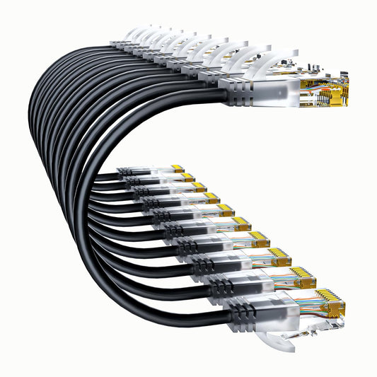 Cat6a Patch Cables 2ft (10 Pack) Slim, Cat6 Ethernet Patch Cable Pure Copper, Flexible Cat 6 Patch Cable 550MHZ 10G, Space-Saving Cat 6A Network Cables for Patch Panel, Black
