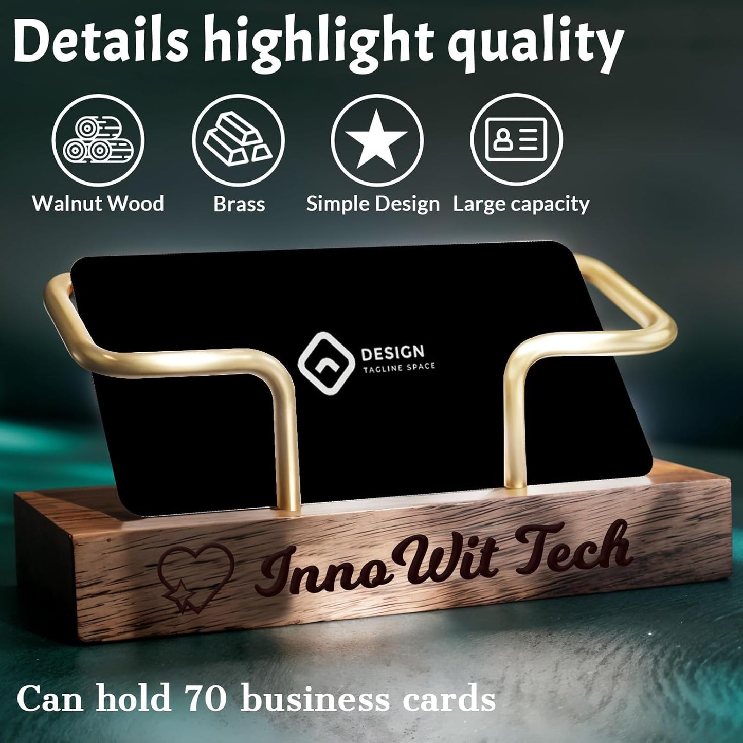 HJX Custom Business Card Holder for Desk - Personalized Engraved Name Logo Wooden Business Card Organizer, Customized Business Card Desktop Display Gifts for Men Women (1 pack)
