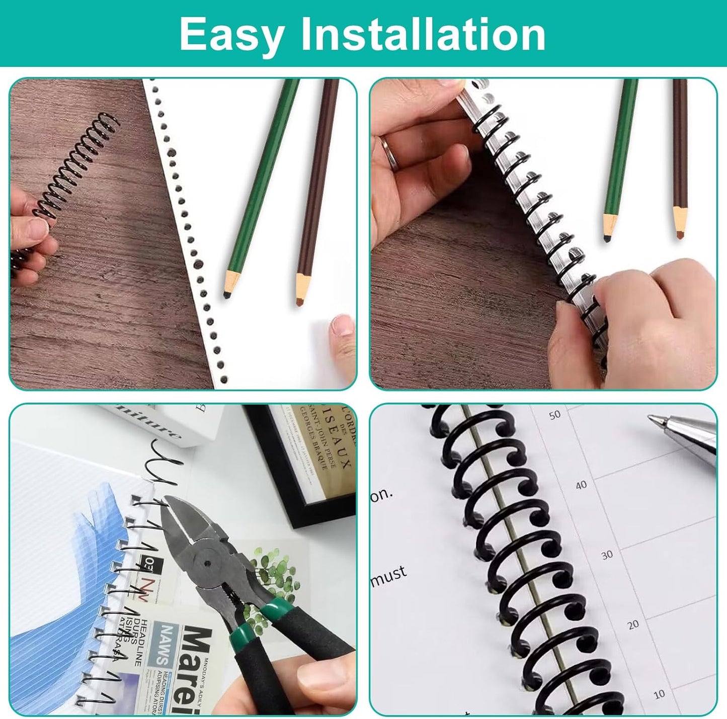 Plastic Spiral Binding Coils 100 Pack, Coil Binding 10mm(3/8") 75 Sheet Capacity, 4:1 Pitch Black Binding Spirals for Students and Coworkers