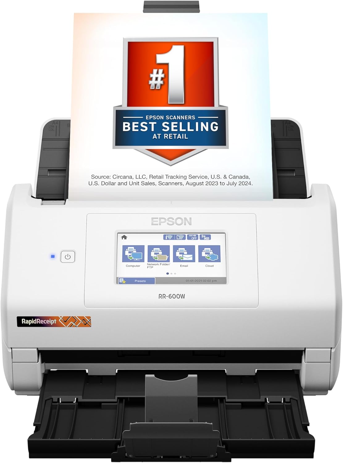 Epson RapidReceipt RR-600W Wireless Desktop Color 2-Sided Receipt & Document Scanner with ScanSmart AI PRO Receipt Management & PDF Software for PC & Mac, Touchscreen & 100-Page Auto Document Feeder
