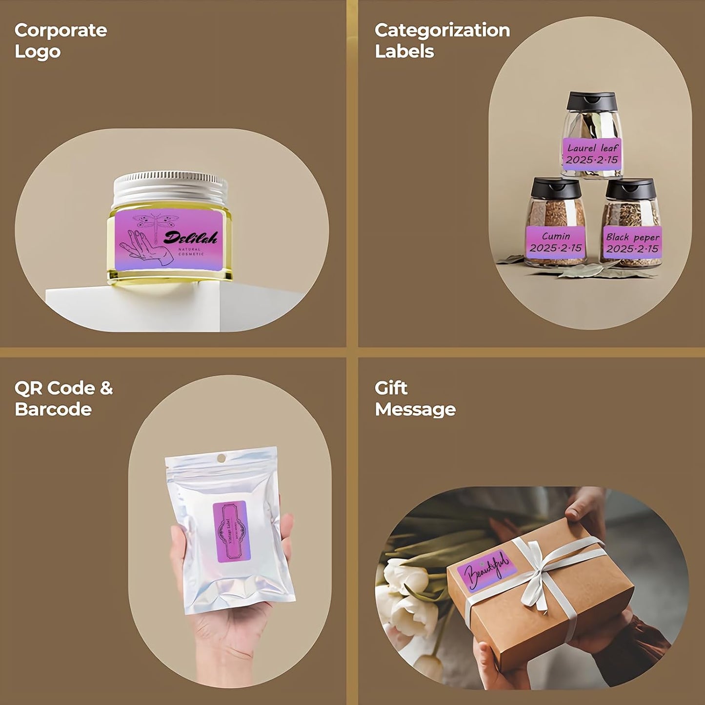 MFLABEL 2.25" x 1.25" Holographic Purple Thermal Labels, 500pcs Waterproof Self-Adhesive Printable Stickers for Thermal Printers, Small Business Logo, Barcode, Packaging