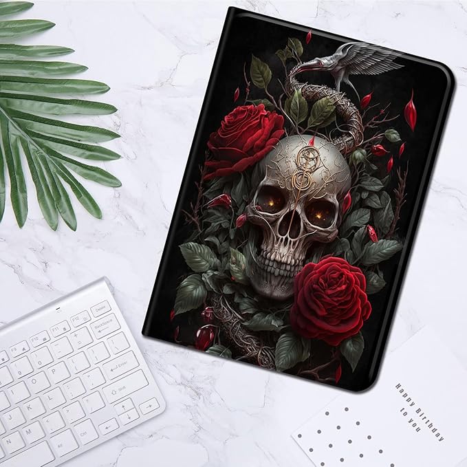 for Amazon Kindle Fire 7 case 2019/2017 Release 9th/7th Generation,Slim Lightweight Smart Shell Stand Cover with Auto Wake/Sleep for Amazon fire 7 Tablet 9th/7th Generation,Skull Roses Florals