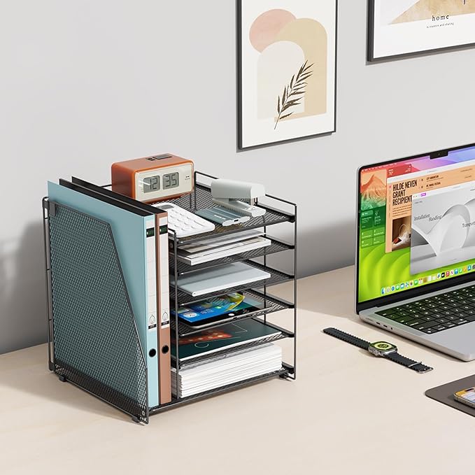 gianotter Desk Organizers and Accessories, 6-Tier Paper Organizer with File Holder, Document Organizer, Office Decor, Home Office Essentials(Black)
