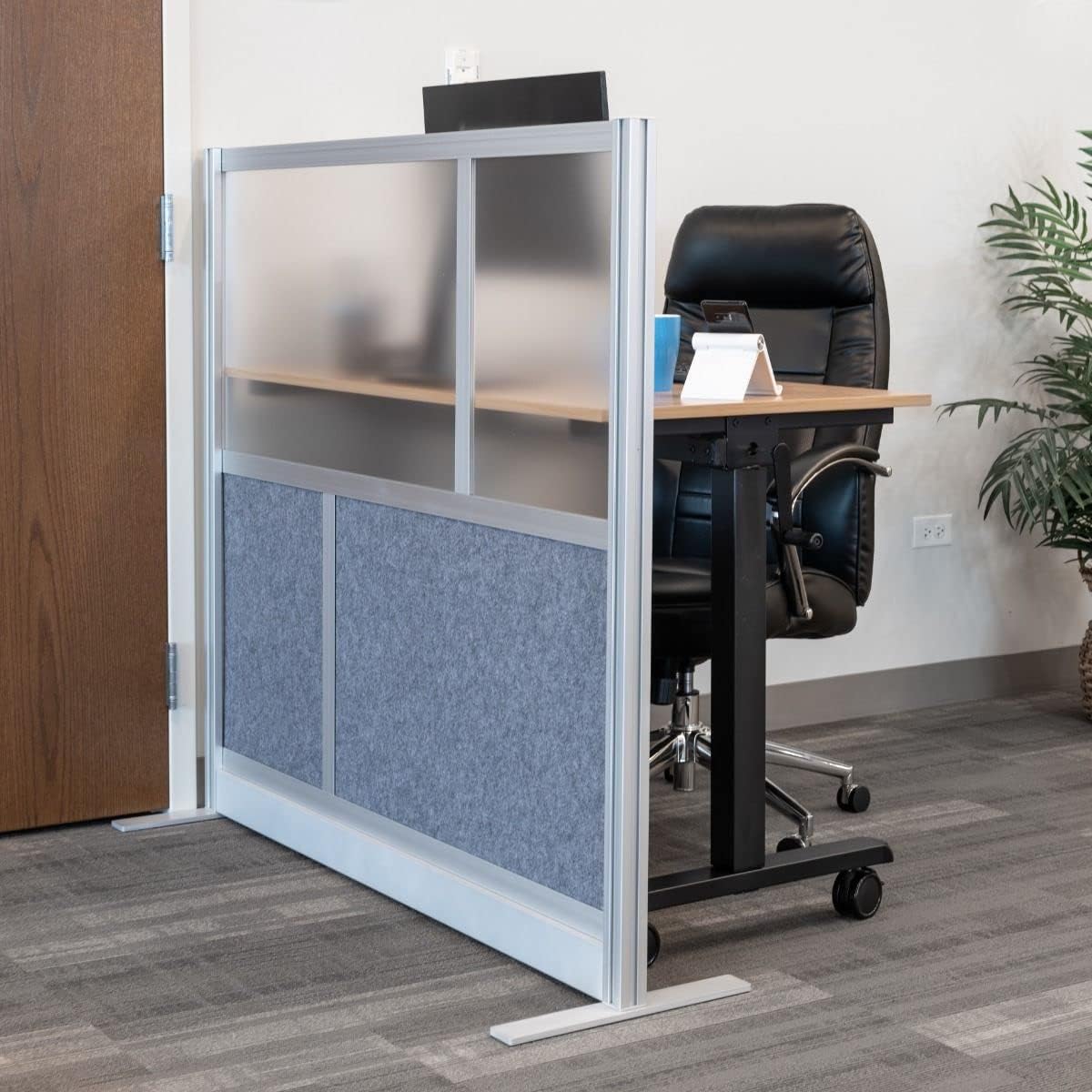 Stand Up Desk Store Expanse Modular Wall | 53'' x 48'' Wall | Expandable Partition Room Divider with Rearrangeable Frosted Acrylic & Sound Absorbent Panels (Silver Frame)